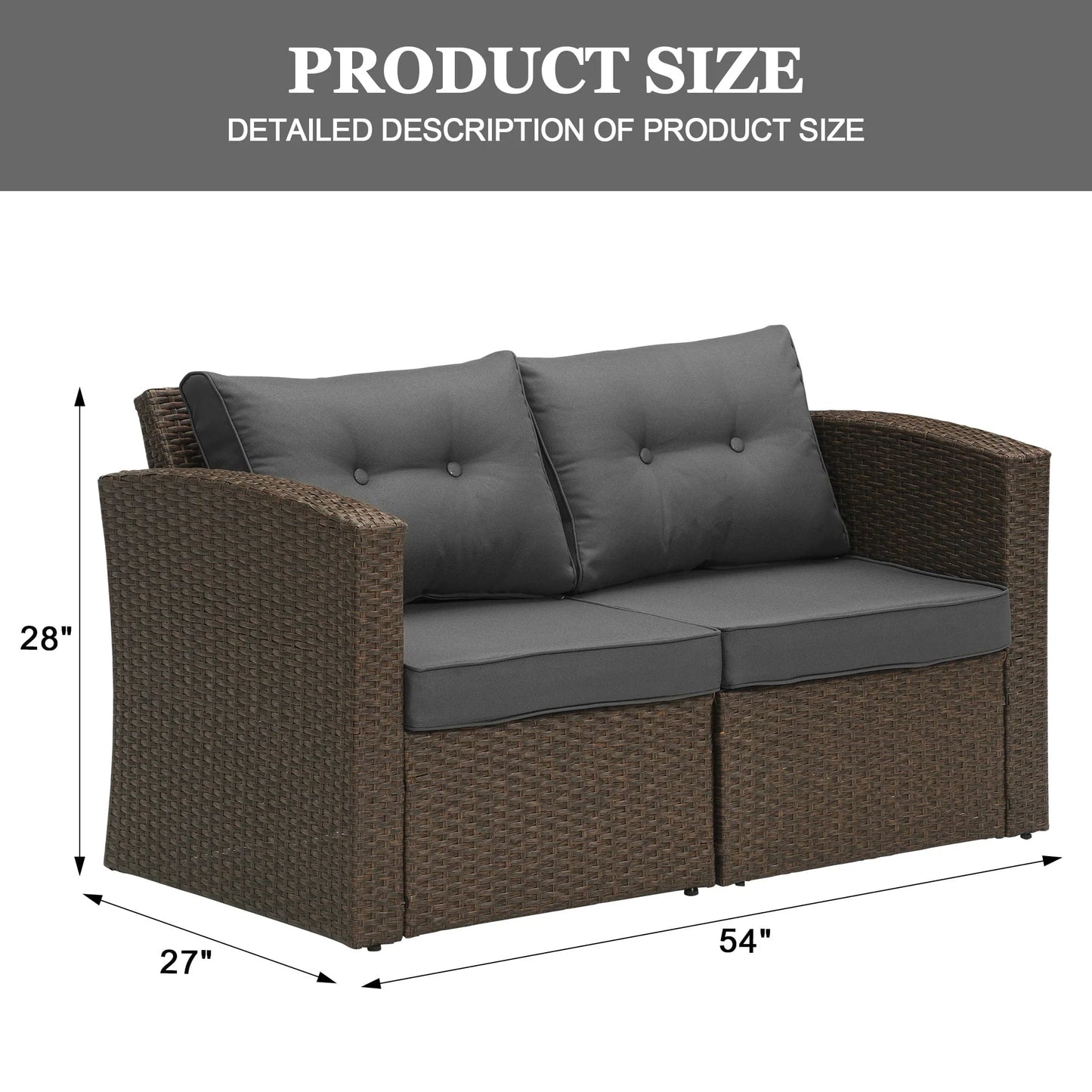 Superjoe 2 Pcs Outdoor Patio Furniture Garden Loveseat Wicker Couch,Gray