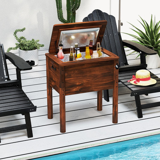 Gymax Wooden Cooler for Patio 54 Quart Beverage Cooler w/Handles Rustic Brown