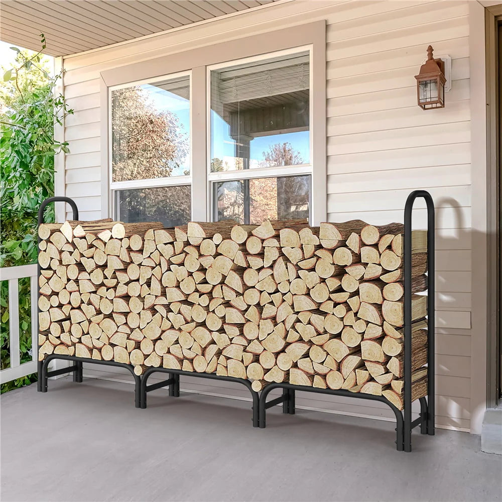 SmileMart 94.5" Large Metal Firewood Log Rack Holder for Outdoor Patio Balcony, Black