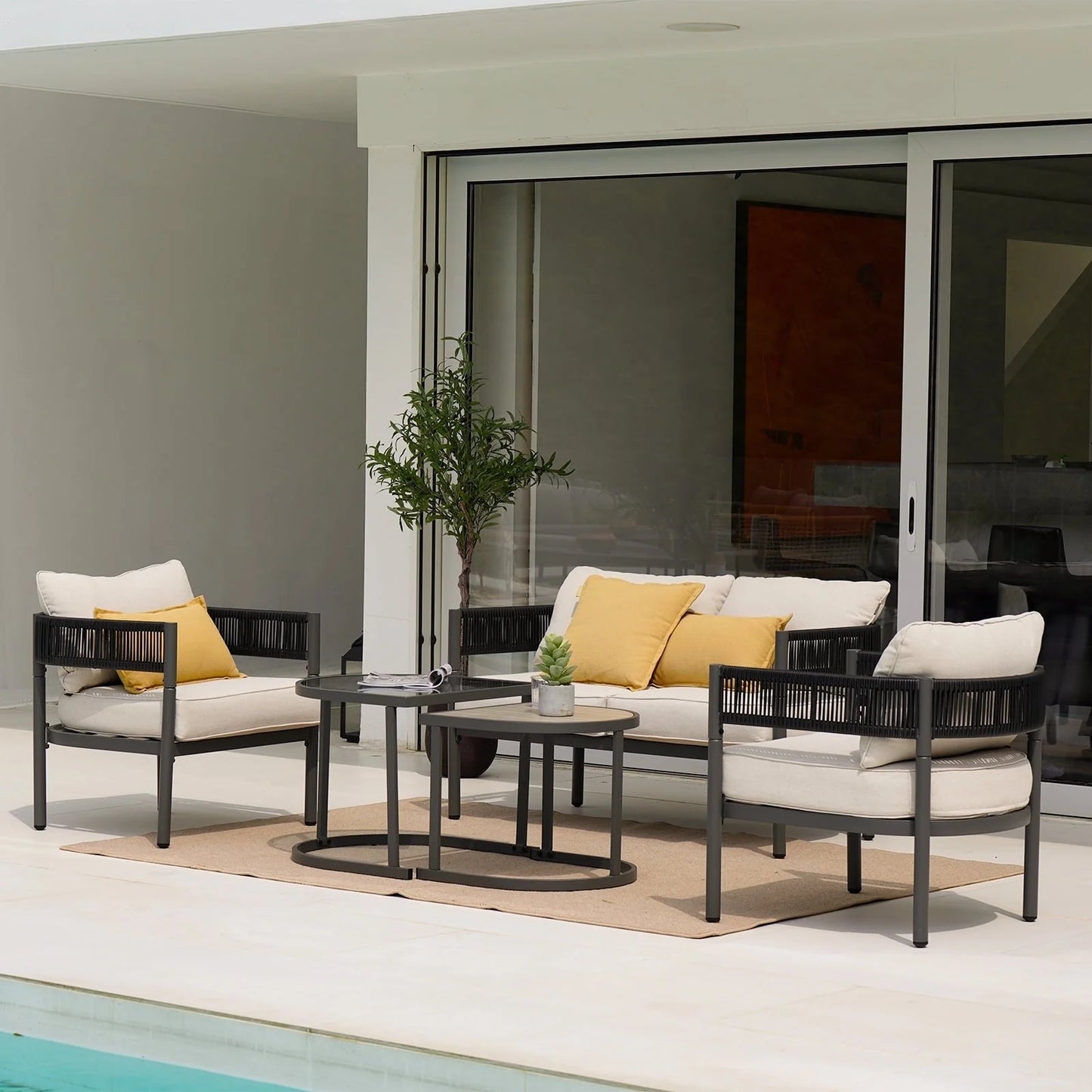 Grand Patio 5-Piece Outdoor Wicker Conversation Set, Beige
