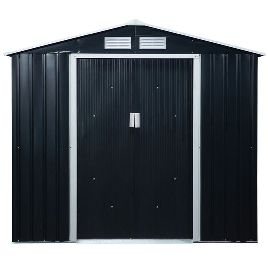 Outsunny 7' x 4' Metal Storage Shed Organizer, Garden Tool House with 4 Vents and 2 Sliding Doors for Backyard, Patio, Garage, Lawn, Dark Gray