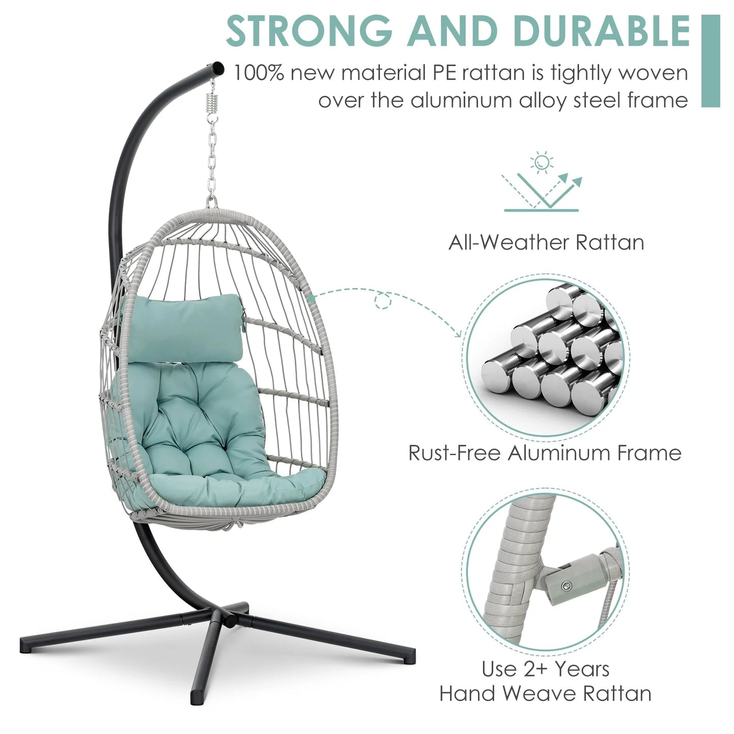 Hanging Egg Chair with Steel Stand and Fluffy Cushion, Lounge Wicker Iron Swing Chairs for Indoor Outdoor Patio Garden