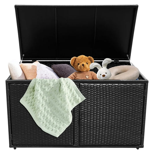 Canddidliike 88 Gallon Garden Patio Rattan Storage Container Box-Black, Outdoor Storage Box