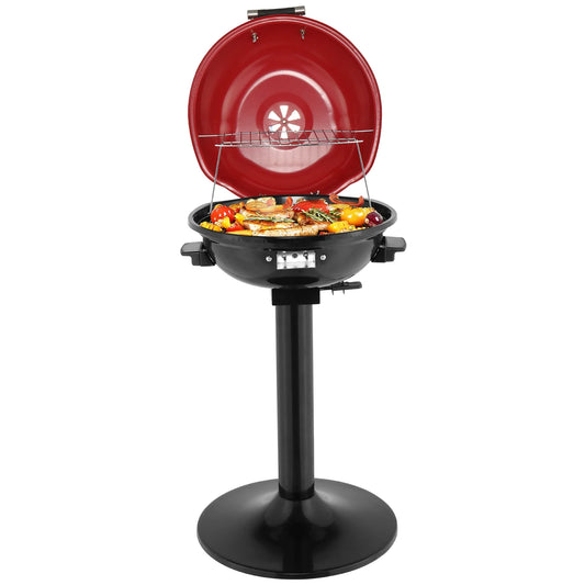 1600W Double Layer Electric BBQ Grill with Stand, Portable Indoor Outdoor Grill for Patio Balcony Camping, Non-Stick Red Grill