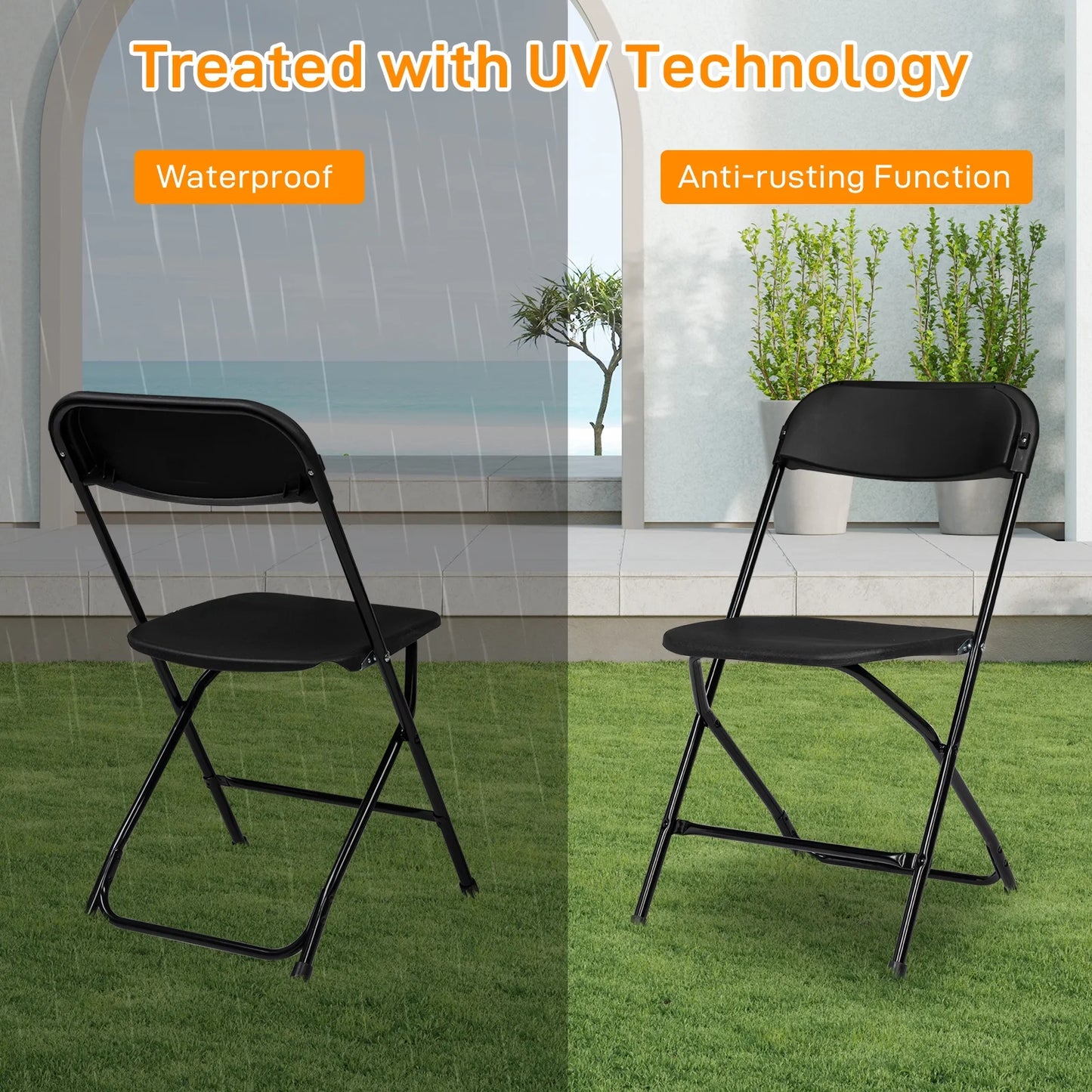 OverPatio 6 Packs Plastic Practical Folding Chairs, for Office, Comference, Kitchen, Study Room, Black