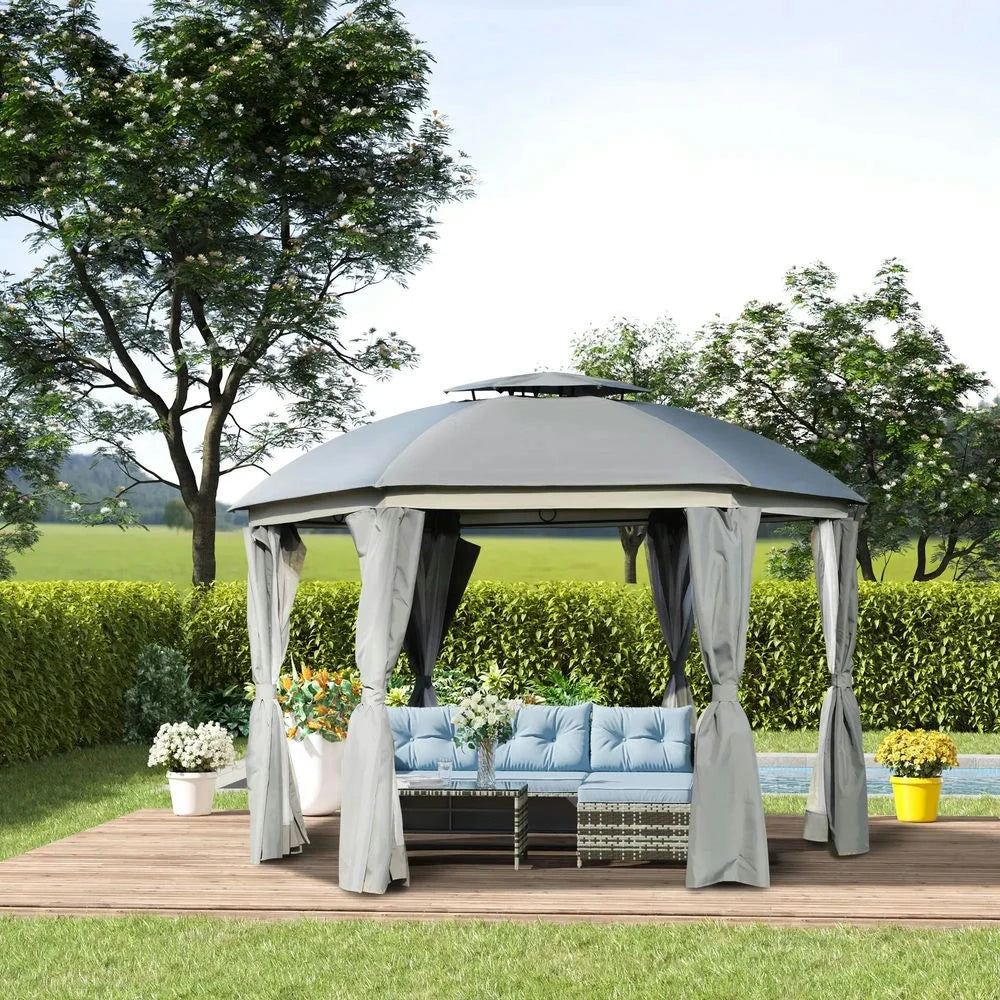 Topcobe 12' x 12' Round Outdoor Canopy Tent, Patio Dome Canopy Tent Canopy Shelter with Double Roof, Curtains, Zippered Doors, Tents for Parties, Outdoor Canopy, Shade Canopy, Patio Canopy, Gray