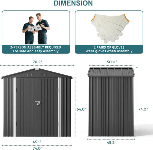 Asofer Outdoor Storage Shed, 6 x 4 FT Metal Garden Shed with Double Lockable Doors,for Backyard Patio Lawn-Dark Grey