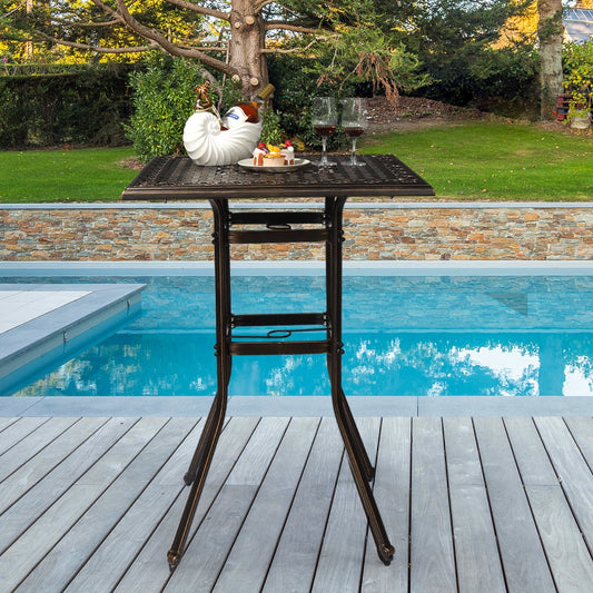 Ktaxon 31.5" Patio Bar Height Table, All-Weather Cast Aluminium Square Bar Bistro Table with 2" Umbrella Hole, Outdoor Tall Table for Porch Balcony Backyard Garden, Antique Bronze