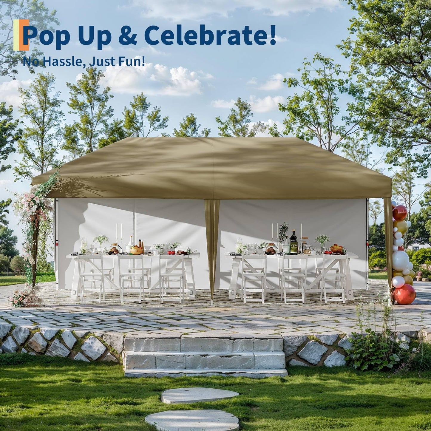 Riedhoff 10'x 20' Pop-up Canopy Tent with 2 Sidewalls,12 Stakes & 6 Sandbags,for Patio,Party,Green