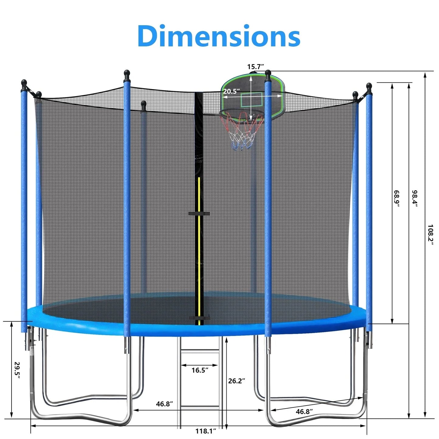 Trampoline for Kids and Adults, Segmart 10Ft Trampoline with Basketball Hoop, Outdoor Trampoline with Safety Enclosure Net and LED Lights, Recreational Trampoline for Backyard Patio