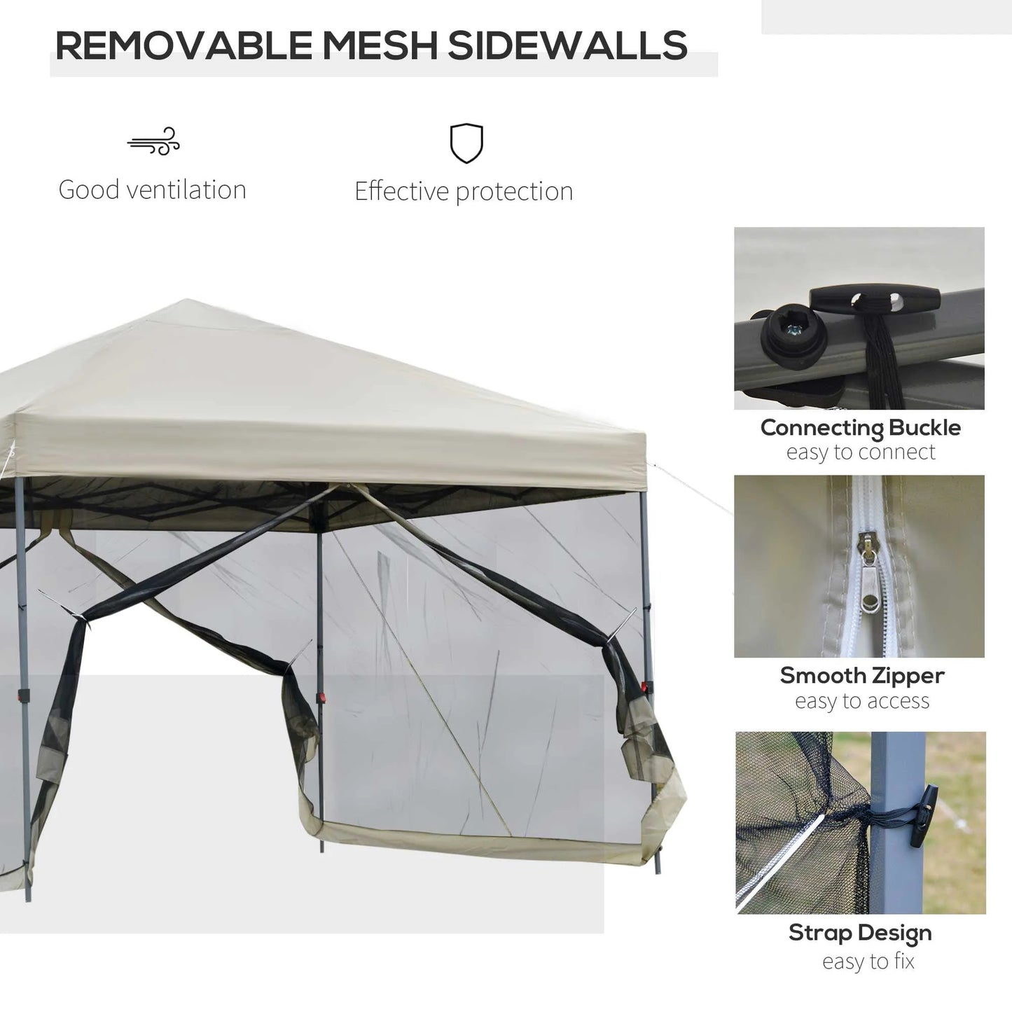 Outsunny 10' x 10' Pop Up Canopy Tent, Tents for Parties with Netting and Wheeled Carry Bag, Height Adjustable Instant Sun Shelter, for Outdoor, Garden, Patio, Beige