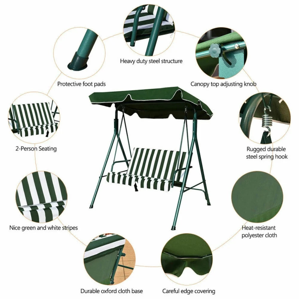 Kadyn Patio Swings for Porch,Comfortable Porch Swings,Loveseat Cushioned Patio Steel Frame Swing Glider -Green