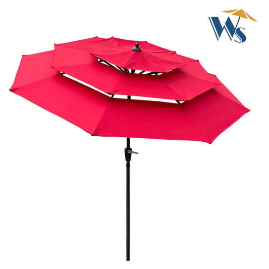 9Ft 3 Tier Patio Umbrella,Outdoor Umbrella with Crank & Tilt,Market Umbrella with Wind Vents,Water Resistant,UV Protection 40+,Canopy Umbrella for Patio/Garden/Pool/Table