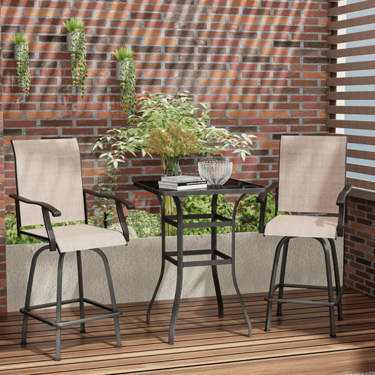 Devoko Patio Barstool with Armrest Outdoor Textilene Swivel Bistro Chair Set of Two, Light Brown