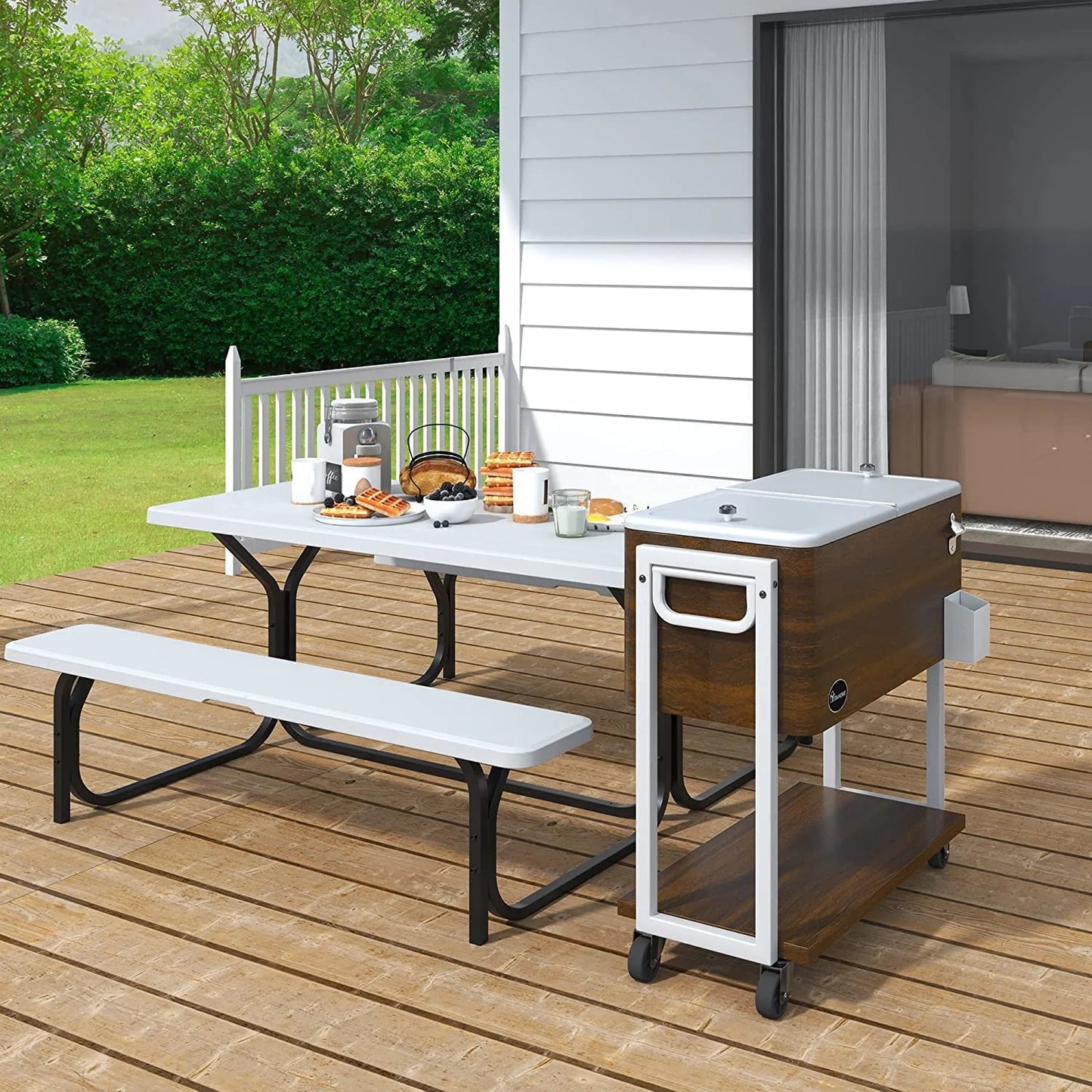 Dextrus 80 Quart Rolling Cooler Cart with Bottle Opener Drainage, Portable Patio Cooler Rolling on Wheels, Outdoor Rolling Beverage Cart Drink Cooler for Patio Pool Deck Party BBQ Cookouts