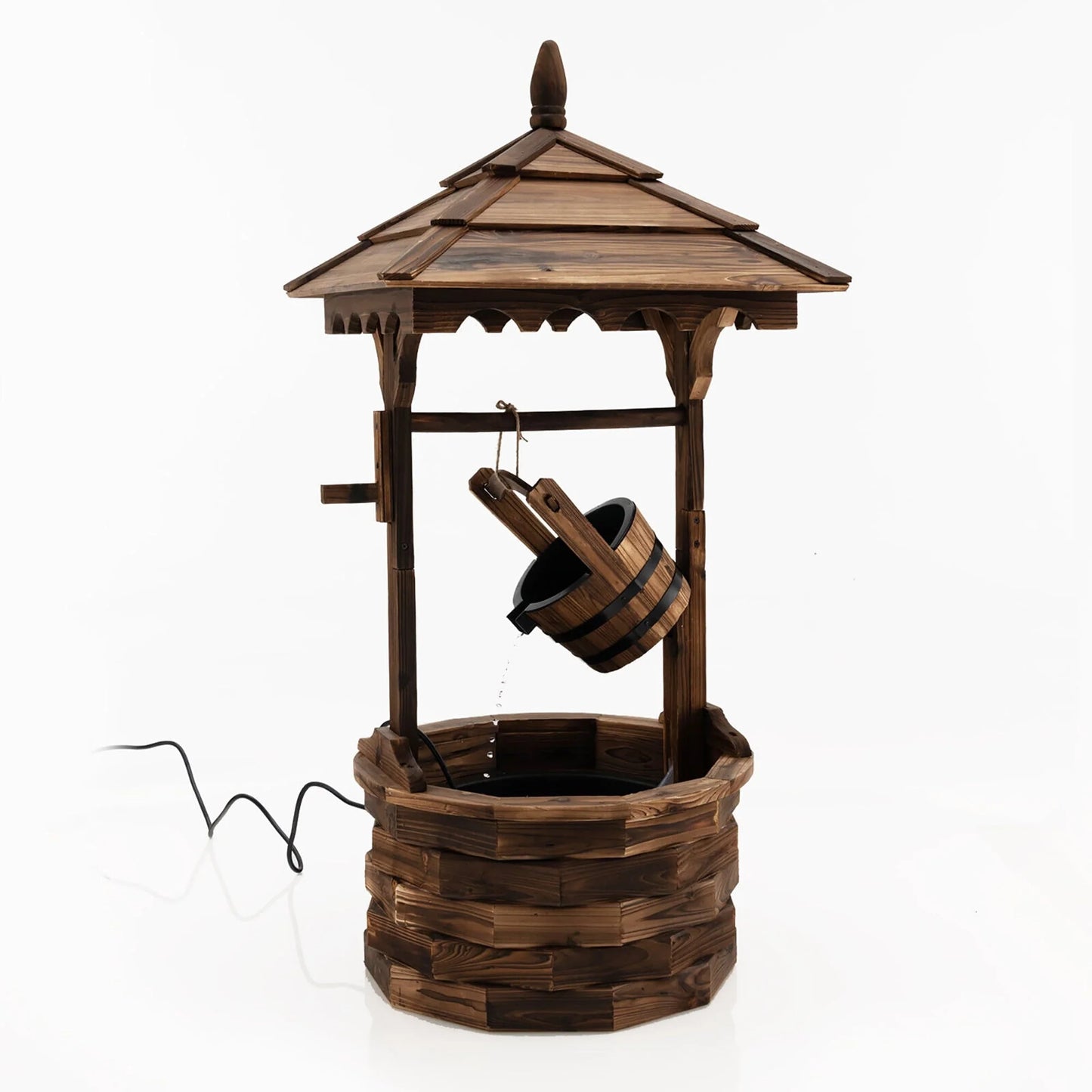Gymax Rustic Wishing Well Fountain Outdoor Patio Wooden Water Fountain w/Electric Pump
