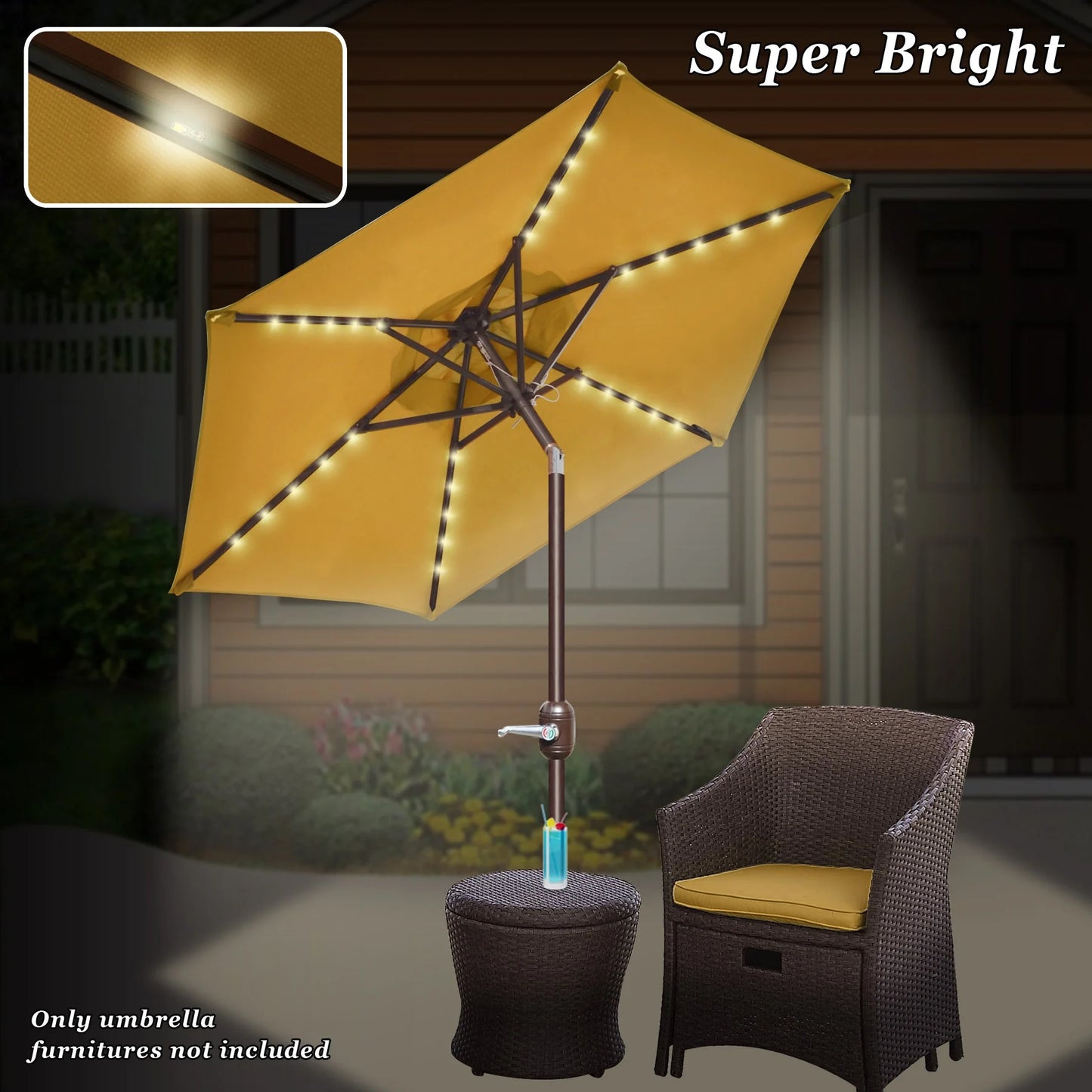 Sunny6.5ft Outdoor Patio Umbrella LED Lighted Tilt Aluminum Garden Market Balcony Sunshade