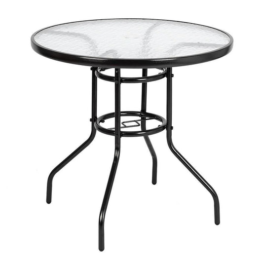 32" Outdoor Patio Rattan Wicker Bar Round Table Glass Top Yard Garden Furniture