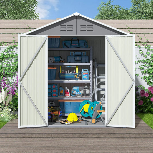 Seizeen Outdoor Storage Shed, 6' x 4' Metal Storage Shed with Base , Seizeen Tools Storage Shed, Galvanized Steel Garden Shed with Lockable Doors for Backyard, Patio, Lawn