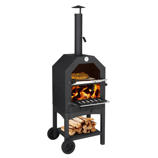 SalonMore Outdoor Pizza Oven 14'' Wood Burning Patio Pizza Maker Removable w/Pizza Stone, Pizza Peel, Grill Rack
