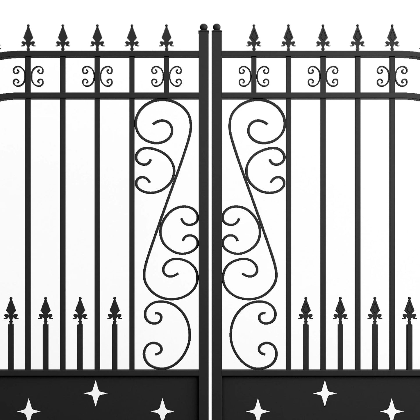 Outdoor Dual Swing Wrought Iron Gate for Driveway, Security Gate, Outdoor Fence Gate, Vienna Style for Yard, Backyard Patio 20'Star