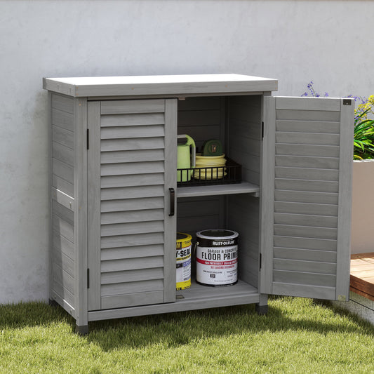 Witaxima Outdoor Potting Bench with Storage Cabinet & Metal Table Top, 31x17x36 Inch Grey Garden Workstation, Solid Wood Durable Patio Furniture for Gardening Tools