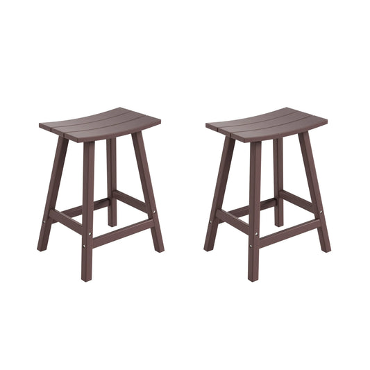 WestinTrends Malibu HDPE Outdoor Patio 24" Bar Stool Saddle Seat (Set of 2), Dark Brown