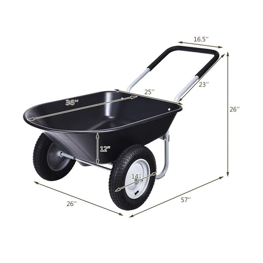 JWRWEF 2-Tire Wheelbarrow Garden Cart, Heavy-Duty Steel Frame & PP Tub, 330 lbs Capacity, Dual Pneumatic Tires Utility Dolly for Lawn, Farm, Patio, and Warehouse - Black