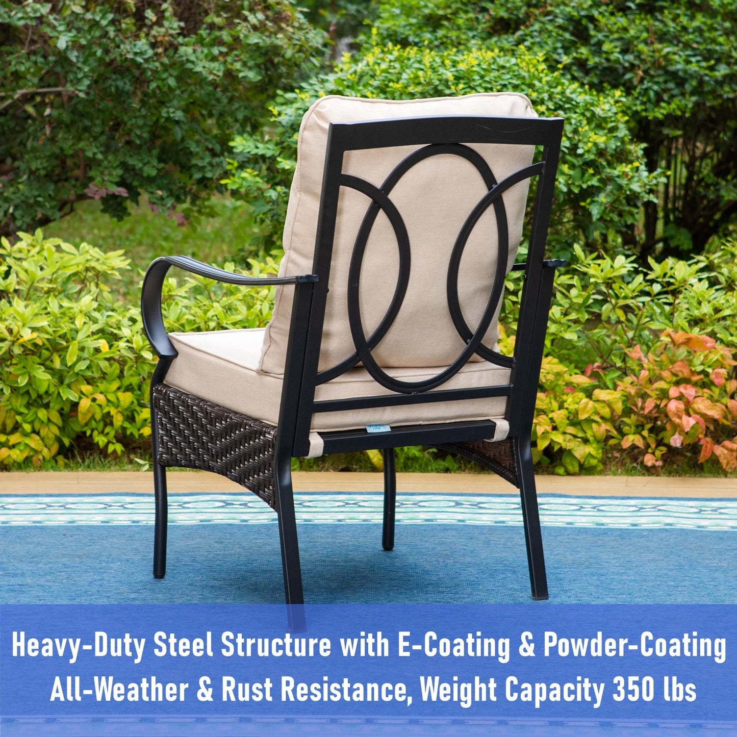 Summit Living Outdoor Patio Swivel Dining Chairs Set of 2 with Cushions, Wicker Outdoor Lounge Chair, Black & Beige