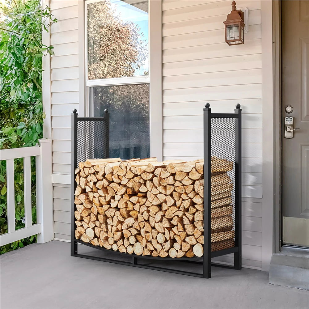 SmileMart Metal Fireplace Log Holder Firewood Rack Storage for the Patio, Garden, Yard or Indoors, Black