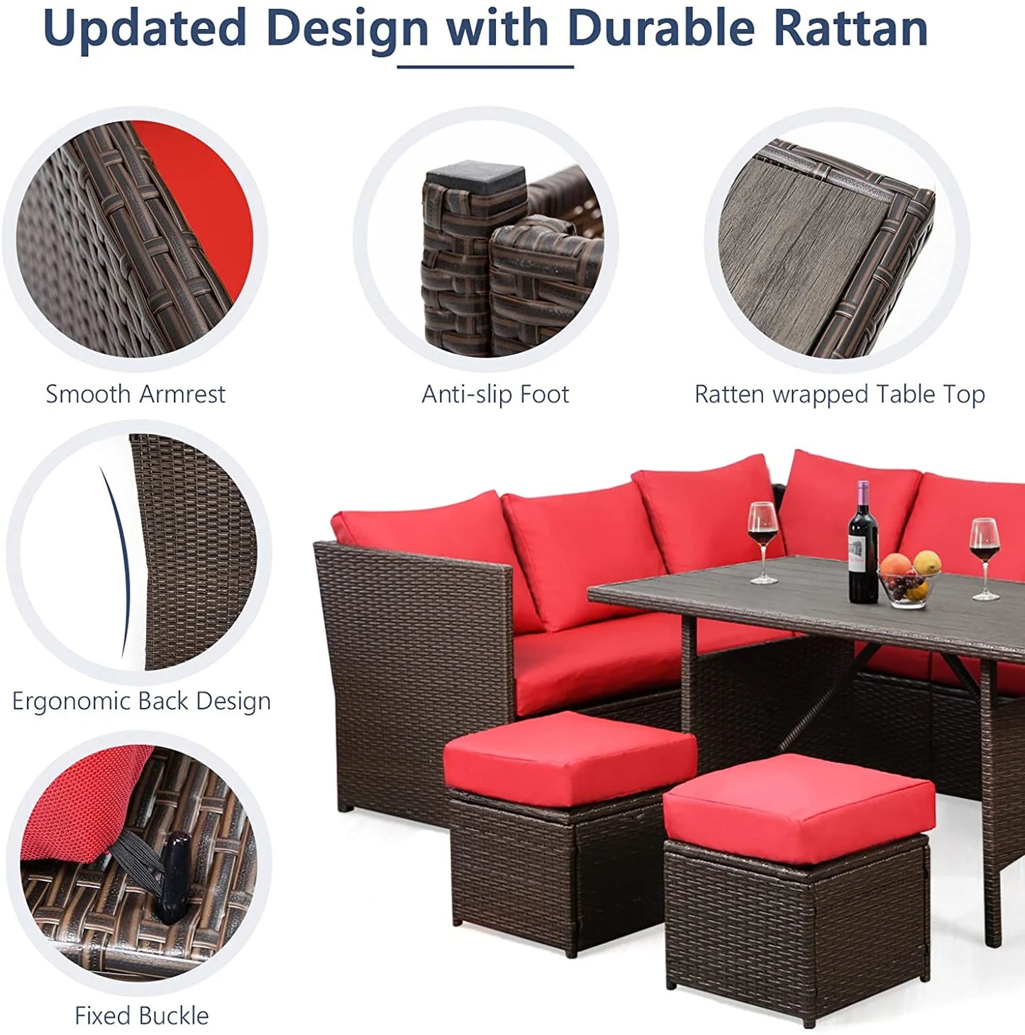 Danrelax 7-Piece Patio Conversation Set, Outdoor Sectional Sofa, PE Rattan Wicker Furniture, Steel Frame, Gray