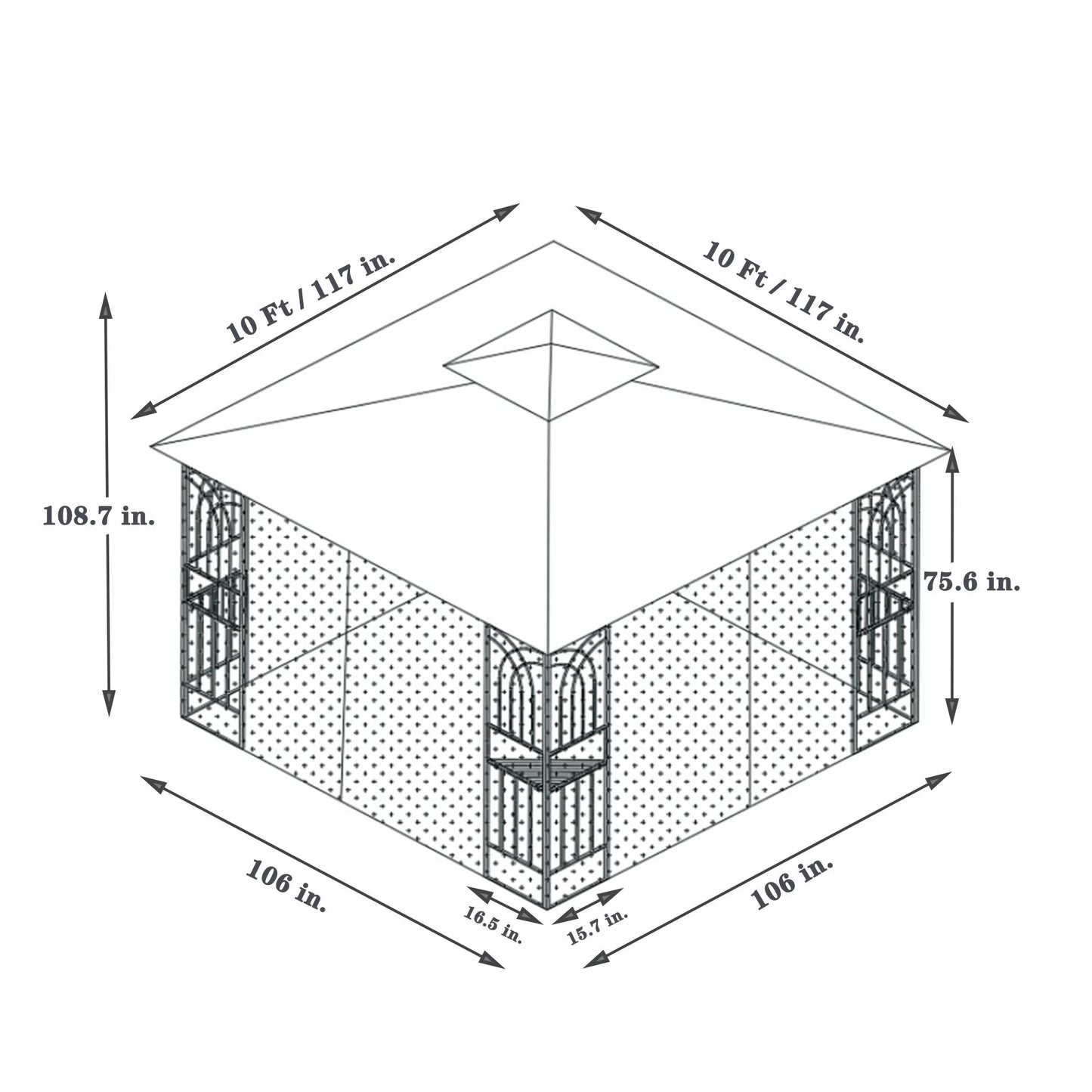 Perfect Garden 13x10ft Patio Gazebo, Metal Frame with Double Roof and Mosquito Net, Brown