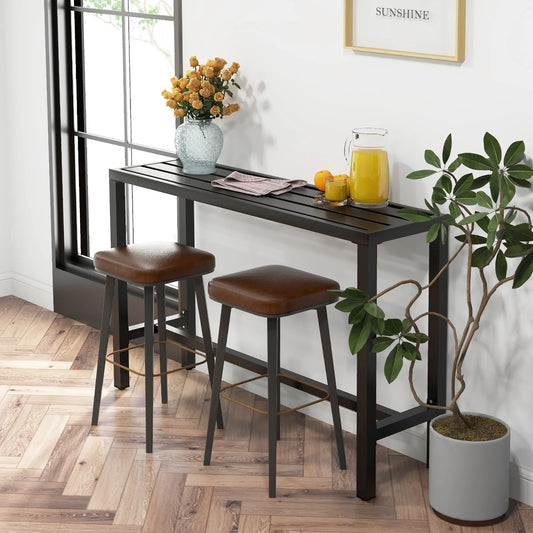 Costway Outdoor Metal Bar Table 55'' Patio Rectangular Counter Height Dining Table Black