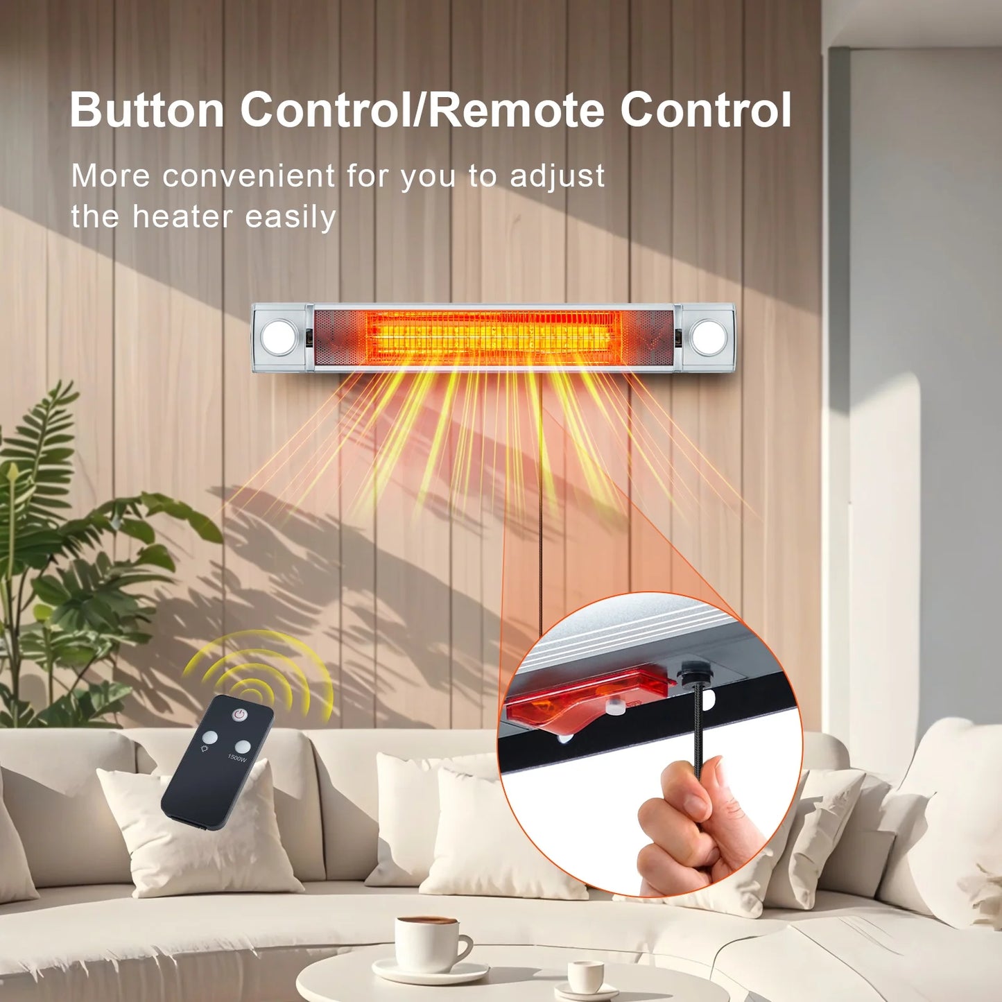 Garvee Wall Mount Heater with Remote Control, 1500W Infrared Hanging Patio Heater w/Timers for Indoor/Outdoor Use, Silver