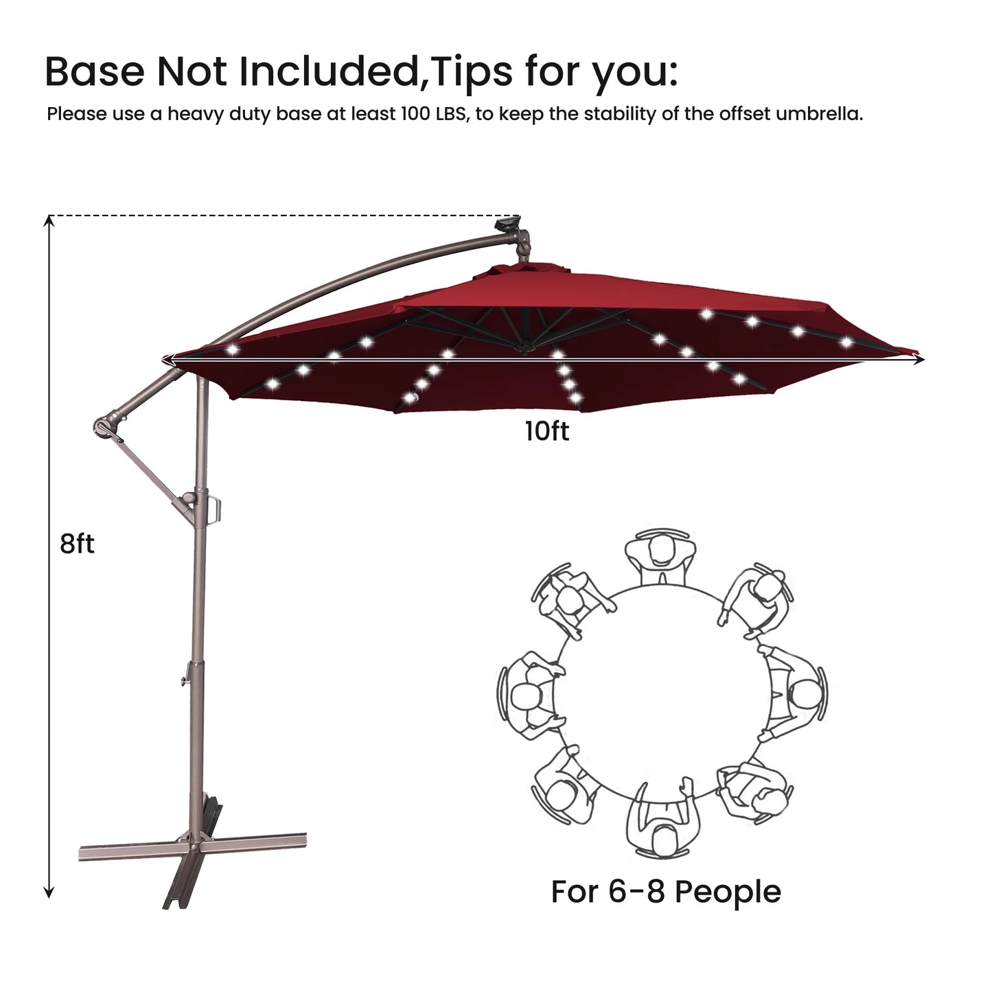 Mondawe 10ft Solar Lights Offset Cantilever Patio Umbrella - with Light, LED Lighted Offset Hanging Patio Outdoor Market Umbrella UPF50+ UV Protection with Crank,Navy Blue