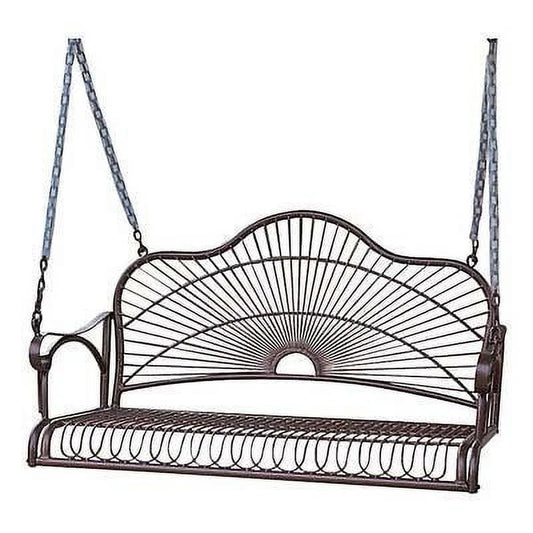 International Caravan Sun Ray Iron Patio Porch Swing in Bronze