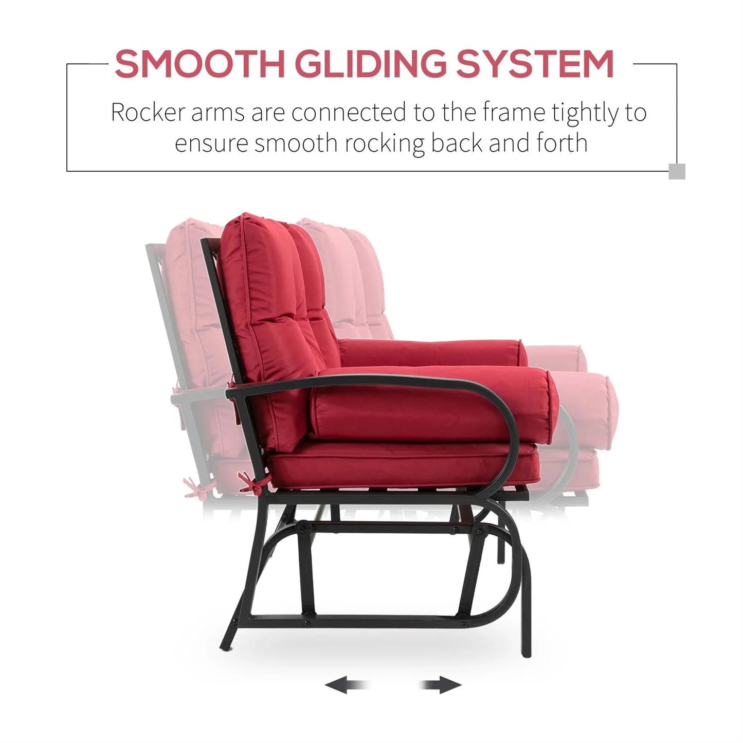 Demi Bonn Outdoor Glider Chairs Swing Glider Rocking Chair, Double Patio Bench, 2 Person Loveseat with Steel Frame, Cushions, Pillow Armrests, Beige