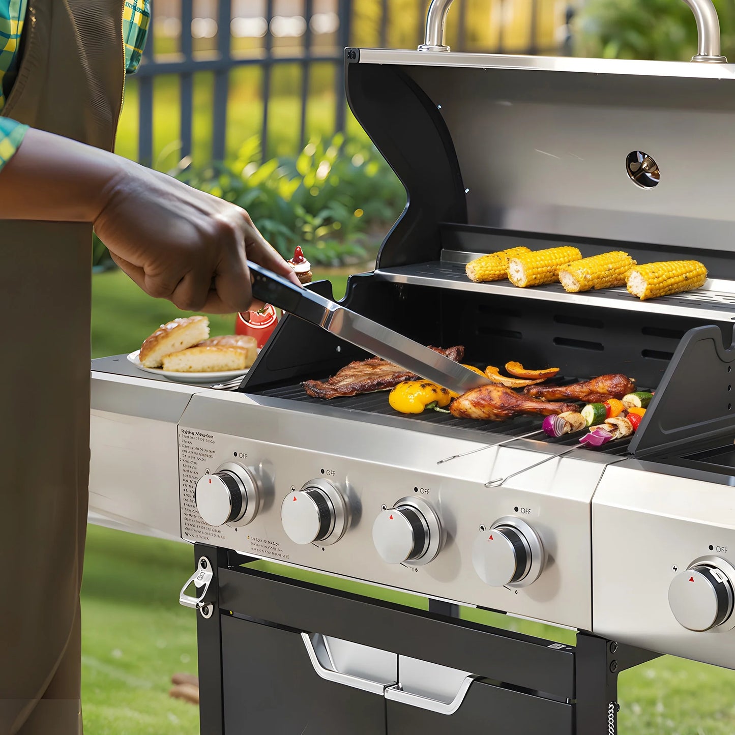 3 Burner Propane Gas Grill for Outdoor, 40500 BTU Barbecue Gas Grill with Thermometer, Stainless Steel BBQ Grill with Shelves & Wheels, Outdoor Cooking Grill for Patio, Garden, Backyard