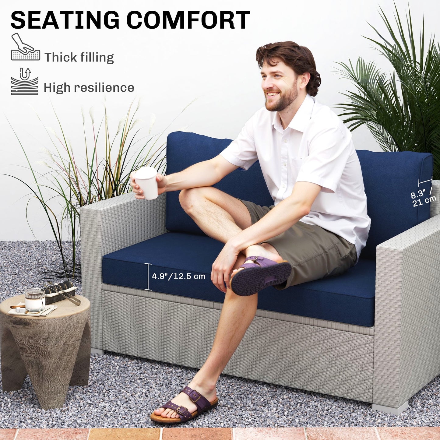 Outsunny 2 Seater Patio Furniture Cushions, 5 in Outdoor Loveseat Cushions with Removable Cover, Replacement Cushions for Outdoor Furniture, Beige