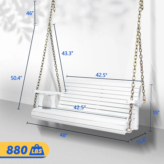 Ktaxon Patio Wooden Porch Swing for Courtyard & Garden, Heavy Duty 880 LBS Swing Chair Bench with Hanging Chains for Outdoors (White, 4 FT)