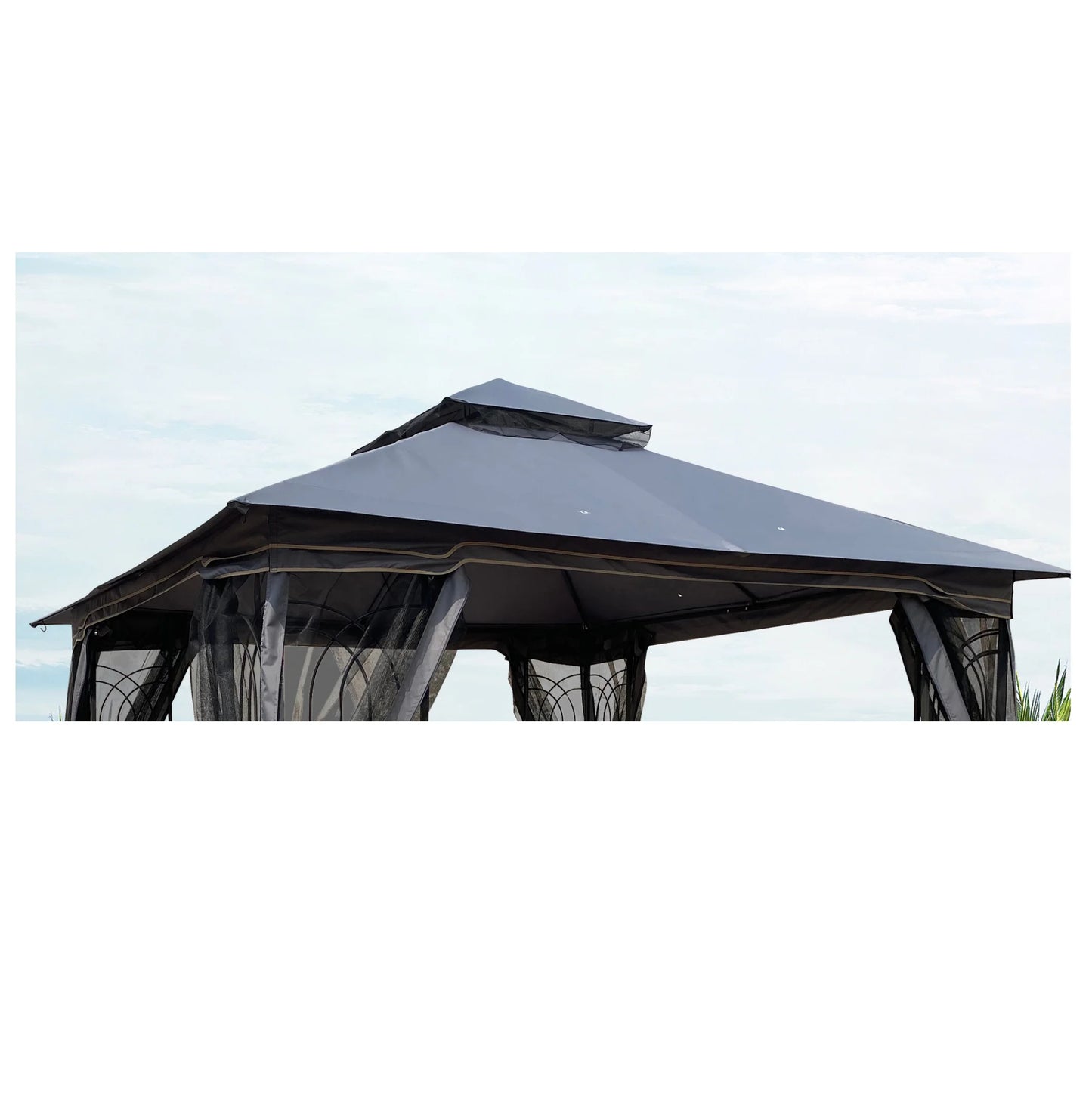 10x10 Ft Patio Double Roof Gazebo Replacement Canopy Top Fabric, Gray