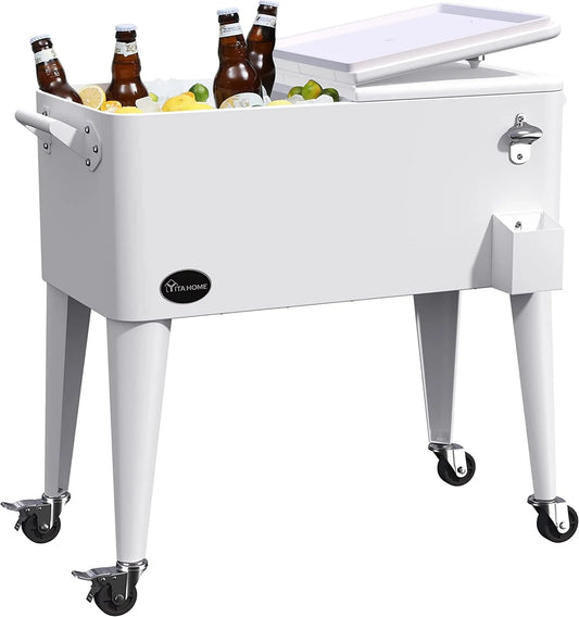 Dextrus 80 Quart Rolling Cooler Cart with Bottle Opener Drainage, Portable Patio Cooler Rolling on Wheels, Outdoor Rolling Beverage Cart Drink Cooler for Patio Pool Deck Party BBQ Cookouts