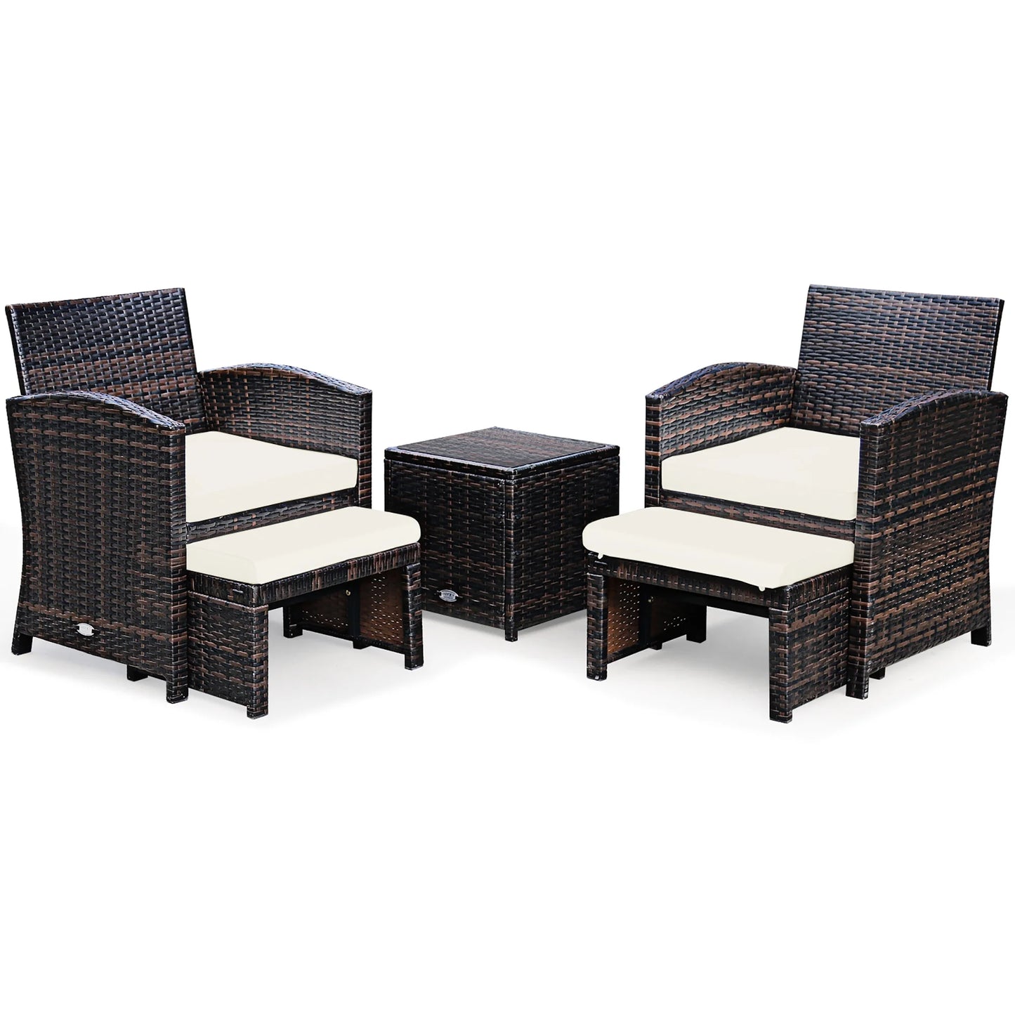 Costway 5PCS Patio Rattan Wicker Furniture Set Sofa Ottoman W/Cushions White