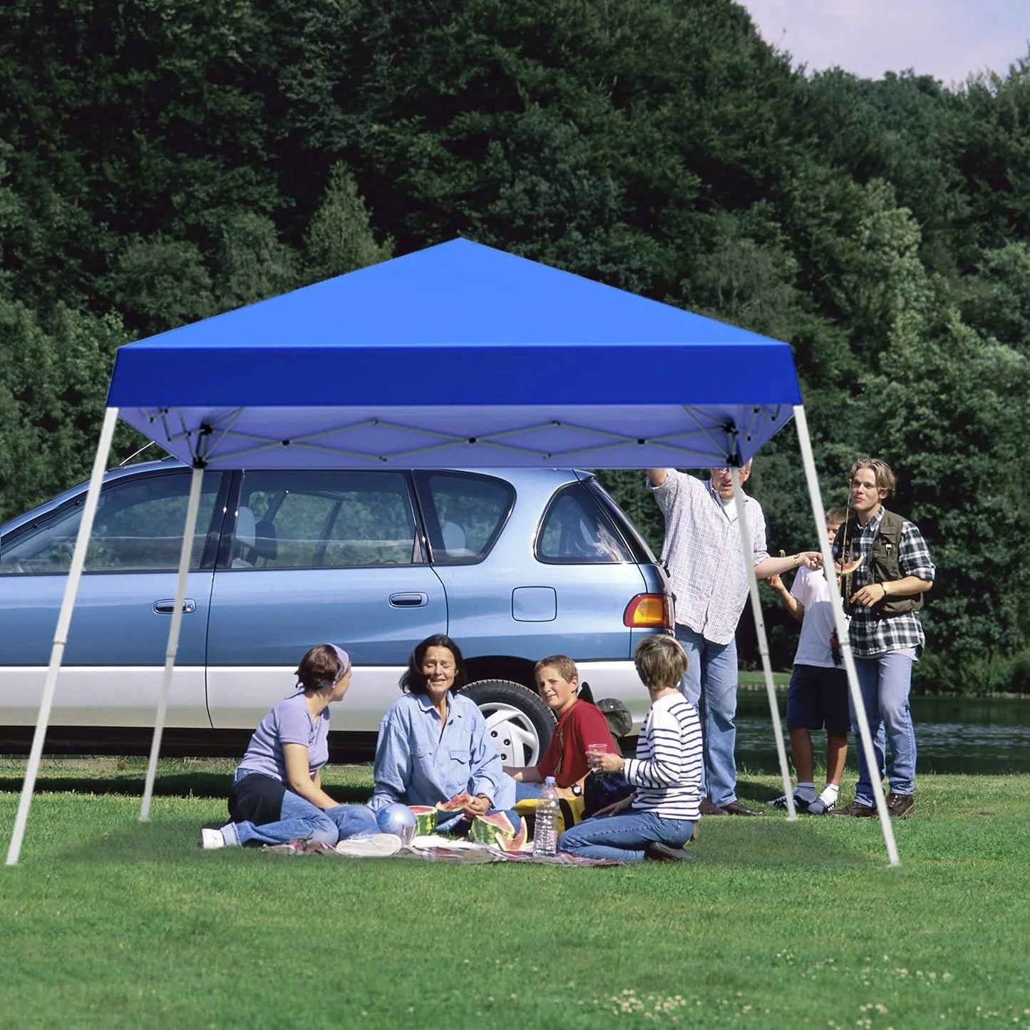 Canopy Tent, 10X10 FT Pop Up Canopy Outdoor Instant Tent Slant Legs with Carrying Bag, Portable Gazebo Shelter for Patio Deck Garden and Beach - 8X8 FT Canopy Cover (Blue)