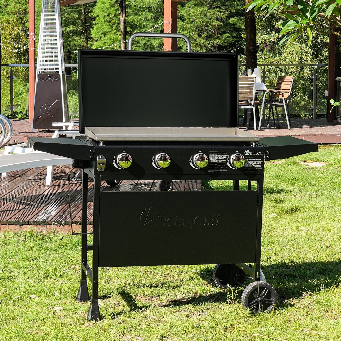 KingChii 4-Burner 32" Propane Griddle Outdoor Flat Top Gas Grill Griddle with Hard Cover for Camping, Tailgating, BBQ, Parties, Backyard & Patio