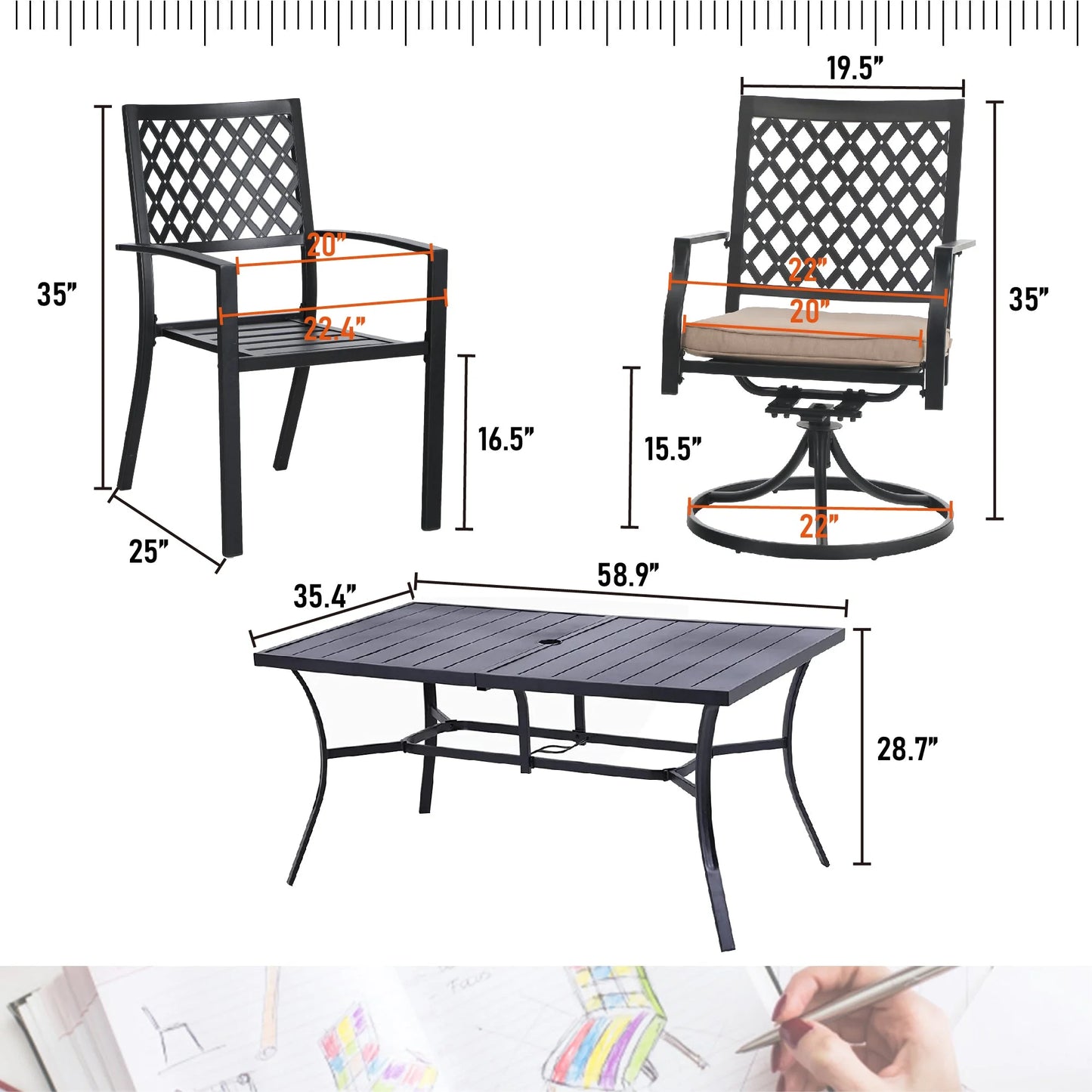 Sophia & William 7 Pieces Metal Patio Dining Set Outdoor Furniture Set with Umbrella Hole