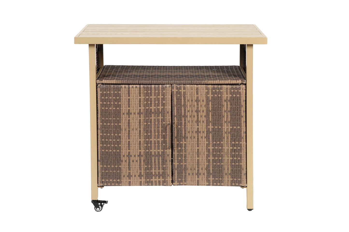Outdoor Wicker Bar Cart with Wheels, Light Brown - Versatile Outdoor Grill & Beverage Cart for Patio, Backyard, Garden & Poolside Parties