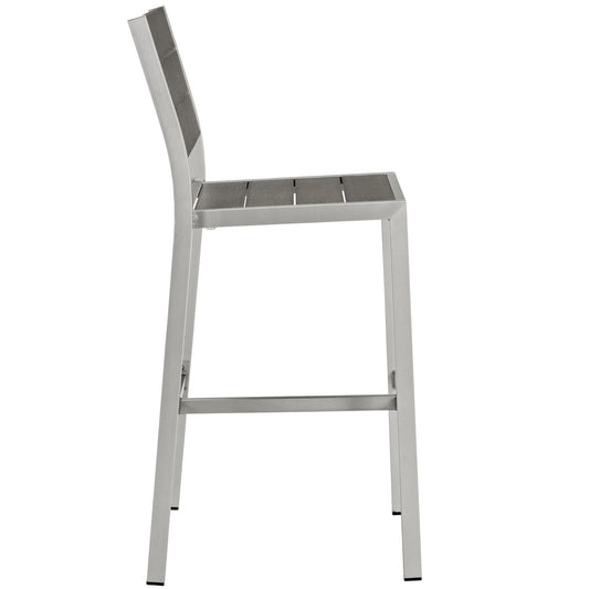 Modway Shore Outdoor Patio Aluminum Armless Bar Stool in Silver Gray