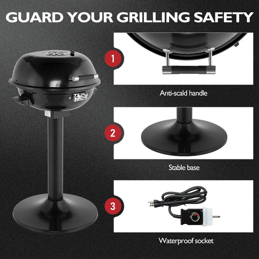 Zintown Grill Electric Grill Outdoor Standing Barbeque Grill Adjustable Temperature Control for Patio Backyad Black