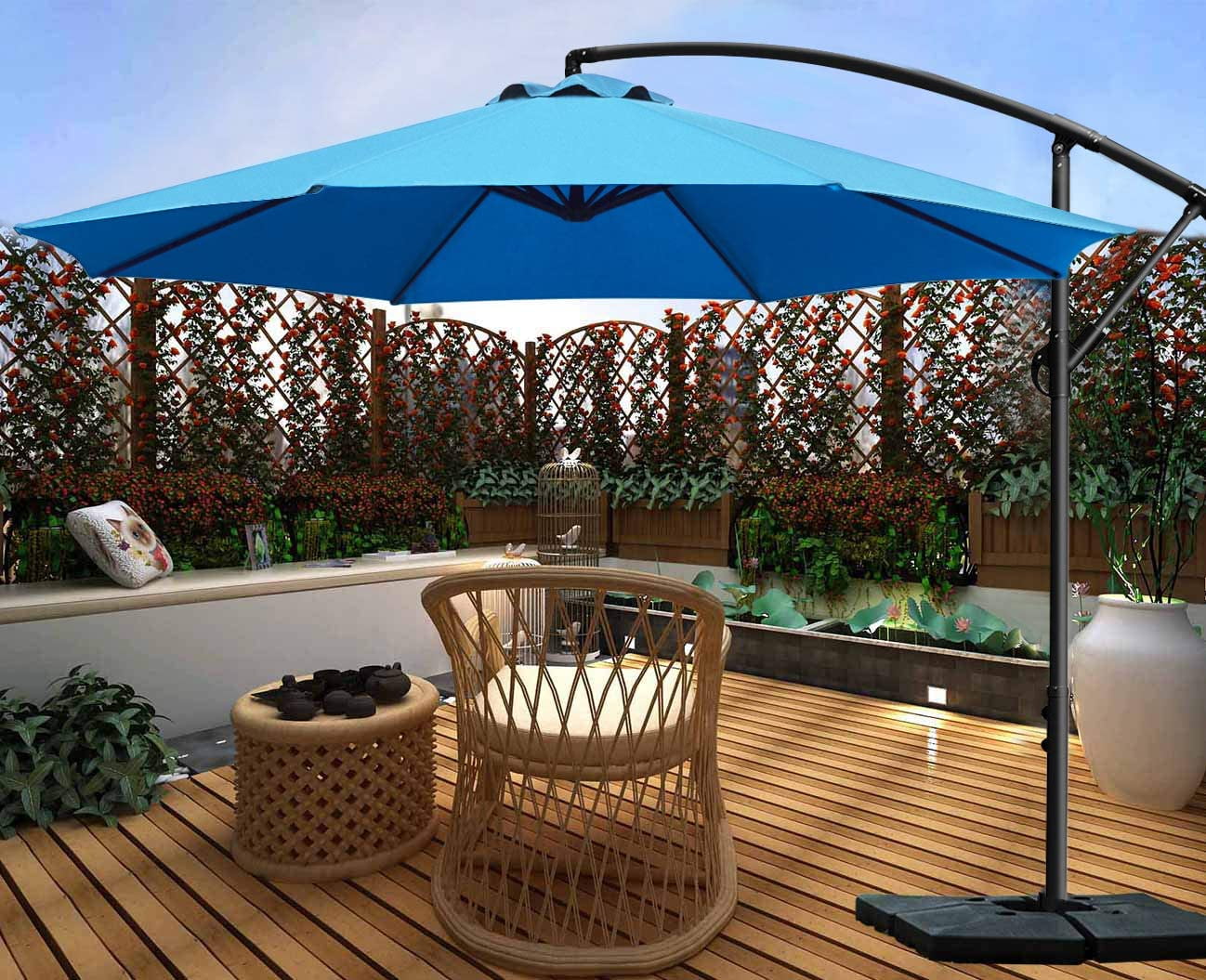 Sunnyglade 10Ft Outdoor Adjustable Offset Cantilever Hanging Patio Umbrella (Blue)